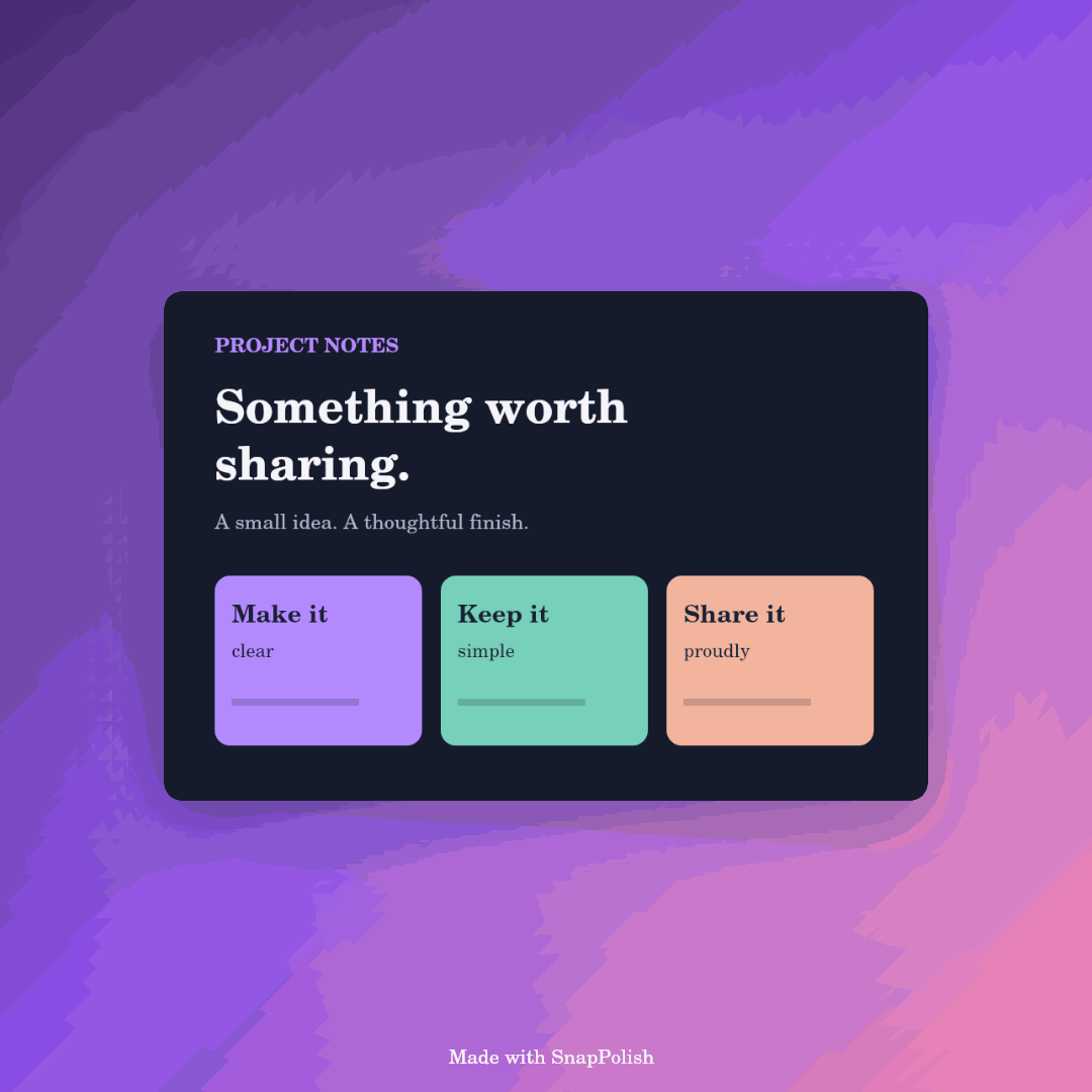 The same project card with an Aurora gradient, rounded corners, padding and a shadow